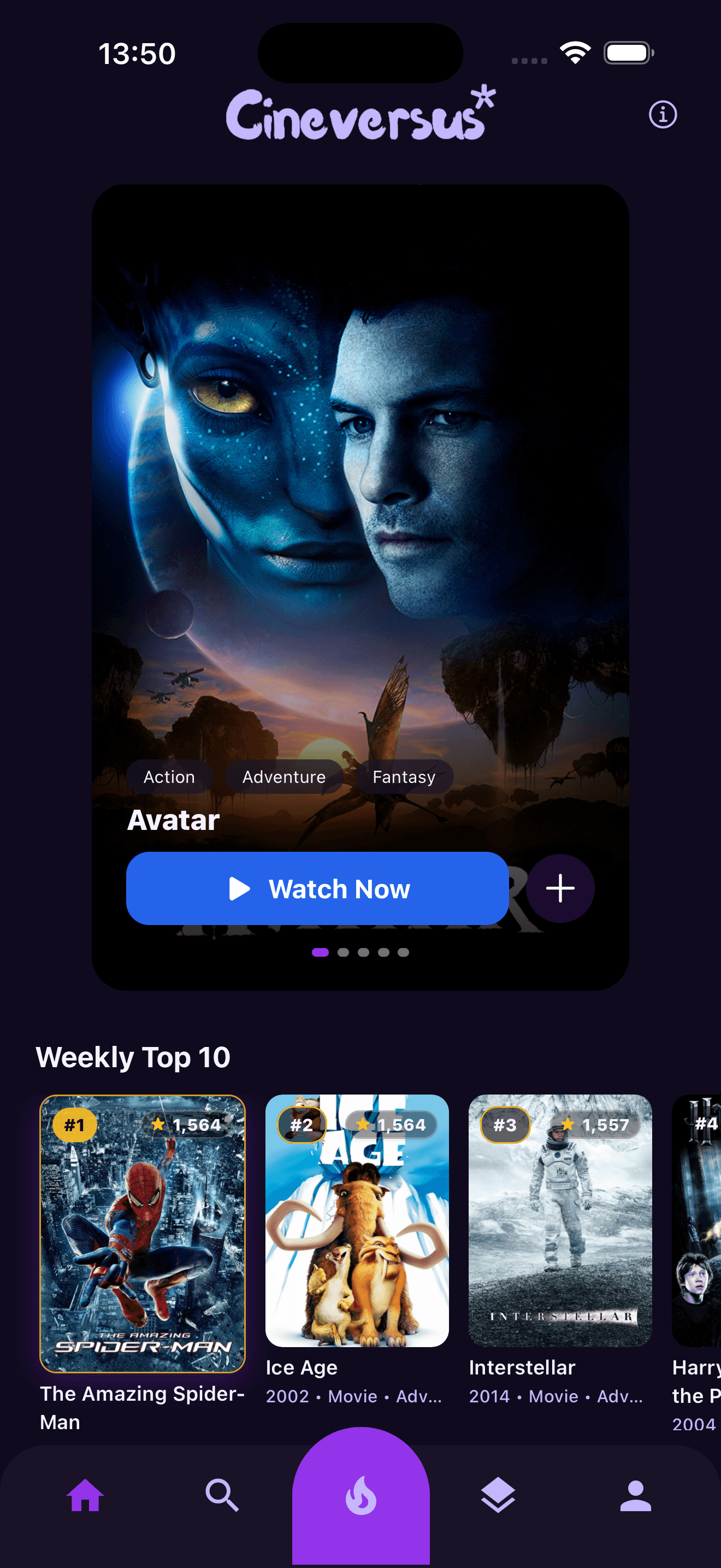 Cineversus home screen